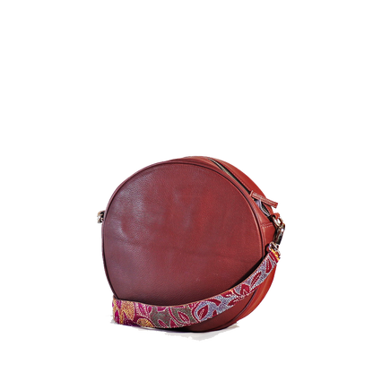 Small Round Leather Bag 9x9 in - with Embroidery