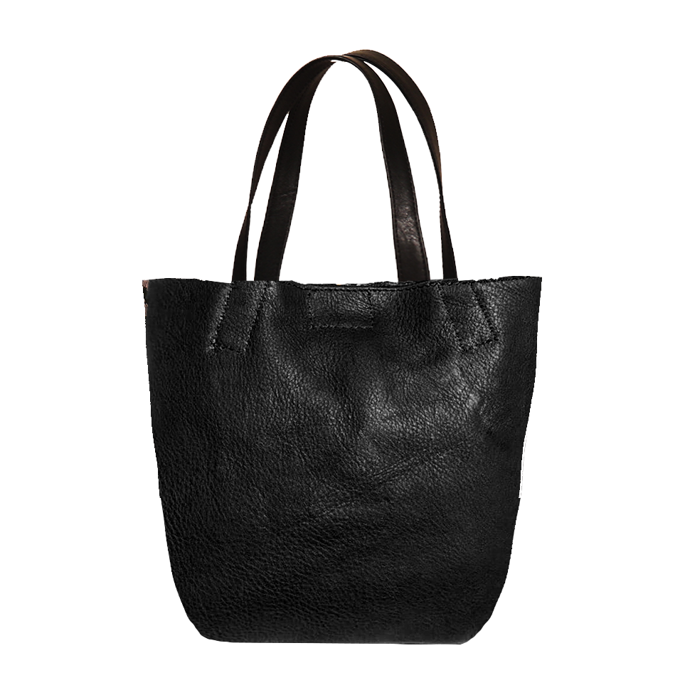Genuine Leather & Embroidery Tote - Jet Black