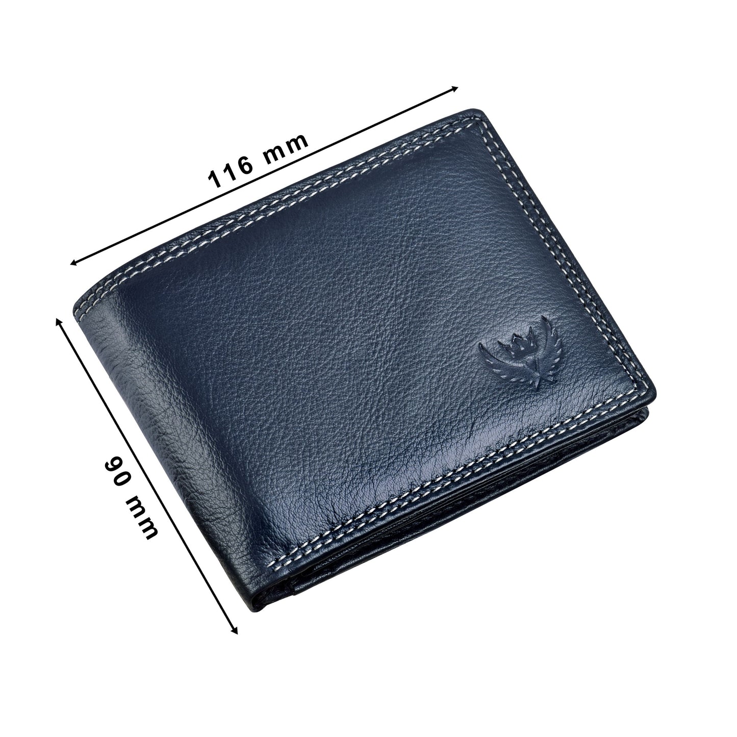 Bi-Fold Premium Blue RFID Blocking Grain Leather Wallet for Men with Double ID Card Flap, 9 Credit Card Pockets & Coin Pocket Feature