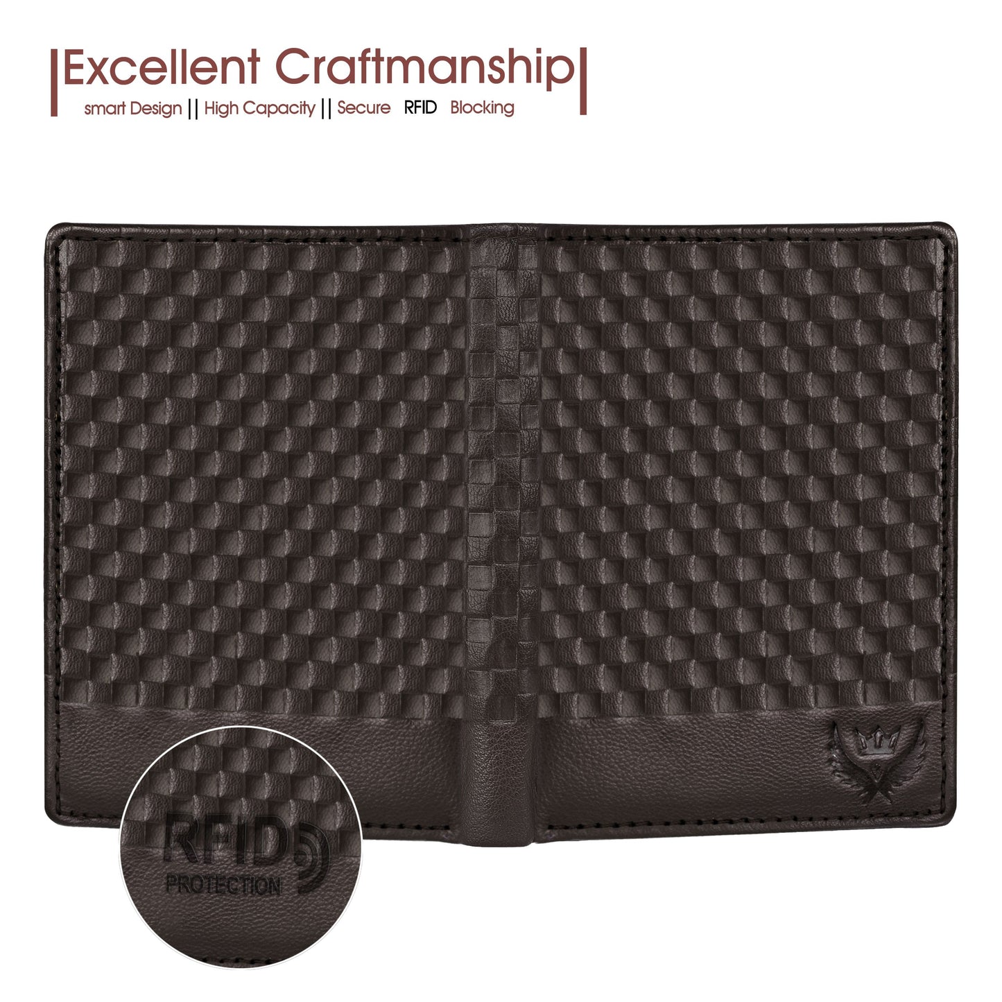 Dark Brown Textured Genuine Leather RFID Blocking Large Capacity Unisex Wallet