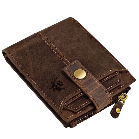 RFID Blocking Brown Genuine Hunter Leather Wallet for Men with ATM Card & Coin Zipper