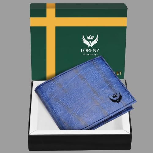 PU Leather RFID Protected Wallet for Men (Blue)