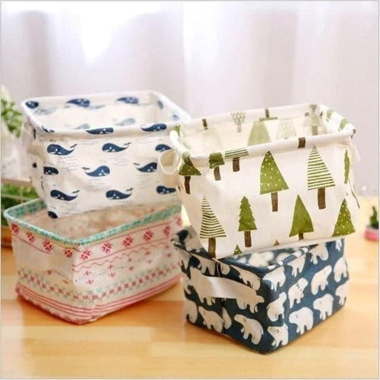 Pack of 4 - Canvas Fabric Basket with Handle