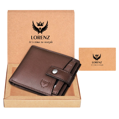 Bi-Fold Dark Brown RFID Blocking Leather Wallet for Men with External Card Holder & Coin Pocket Feature