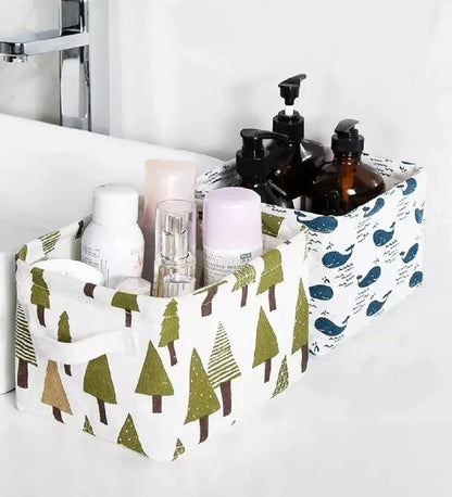 Pack of 4 - Canvas Fabric Basket with Handle