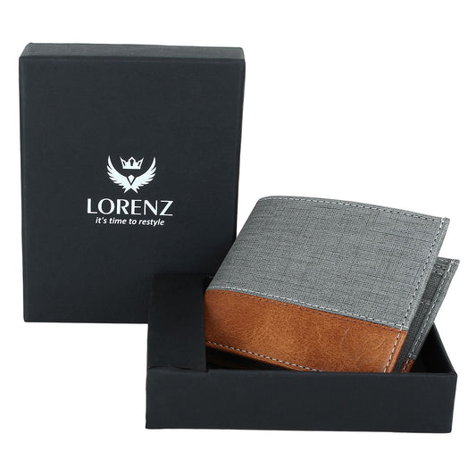 Casual Bi-Fold Wallet for Men (Gray,Tan)