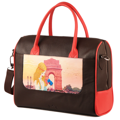 Women's Handcrafted Delhi Print Weekender Bag (Brown)