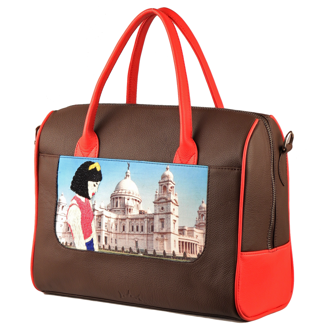 Women's Handcrafted Kolkata Print Weekender Bag (Brown)