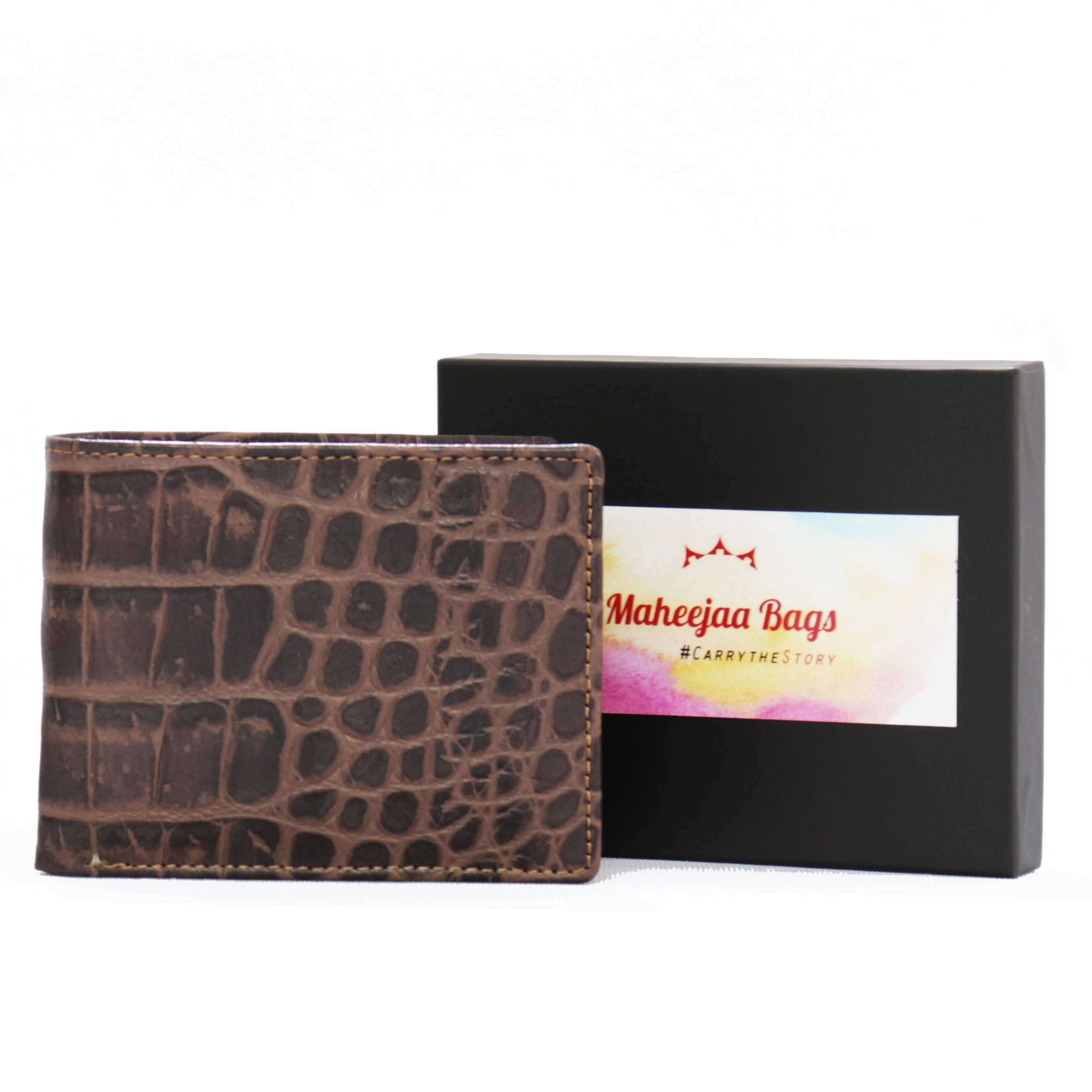 Genuine Leather Crocodile Embossed Men's Regular Wallet (brown)