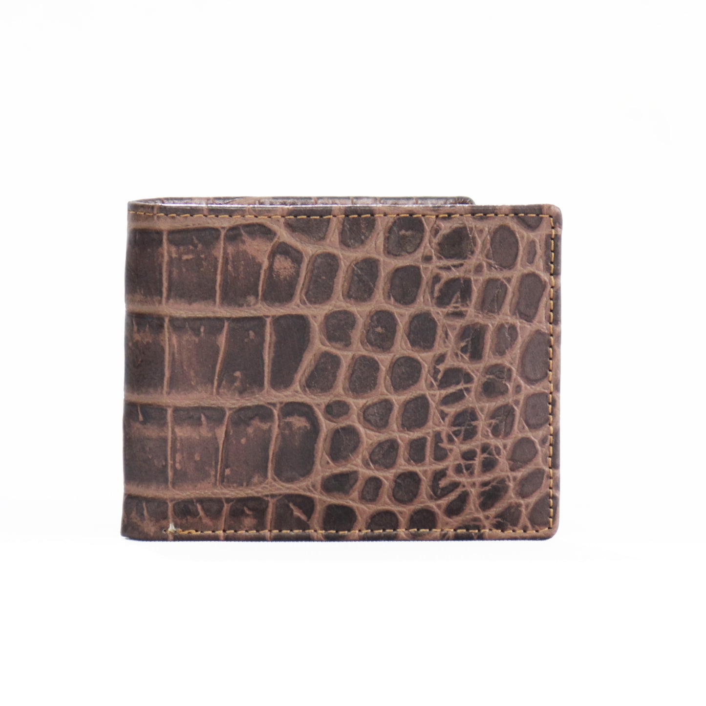 Genuine Leather Crocodile Embossed Men's Regular Wallet (Brown)