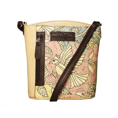 Genuine Leather Handcrafted Sling Bag Women (Cream)