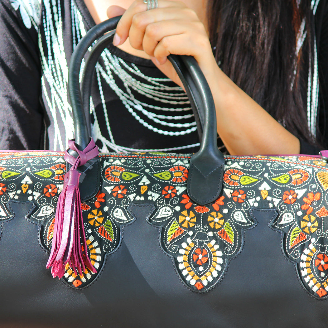 Leather Embroidery Classic Dhol Duffle