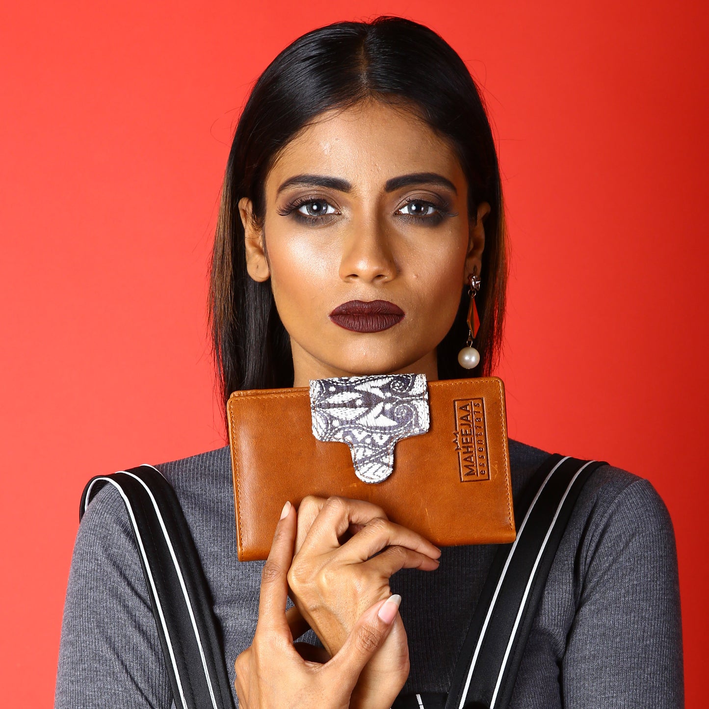 Maheejaa Genuine Leather-Kantha Women's Traveller Wallet - Tan