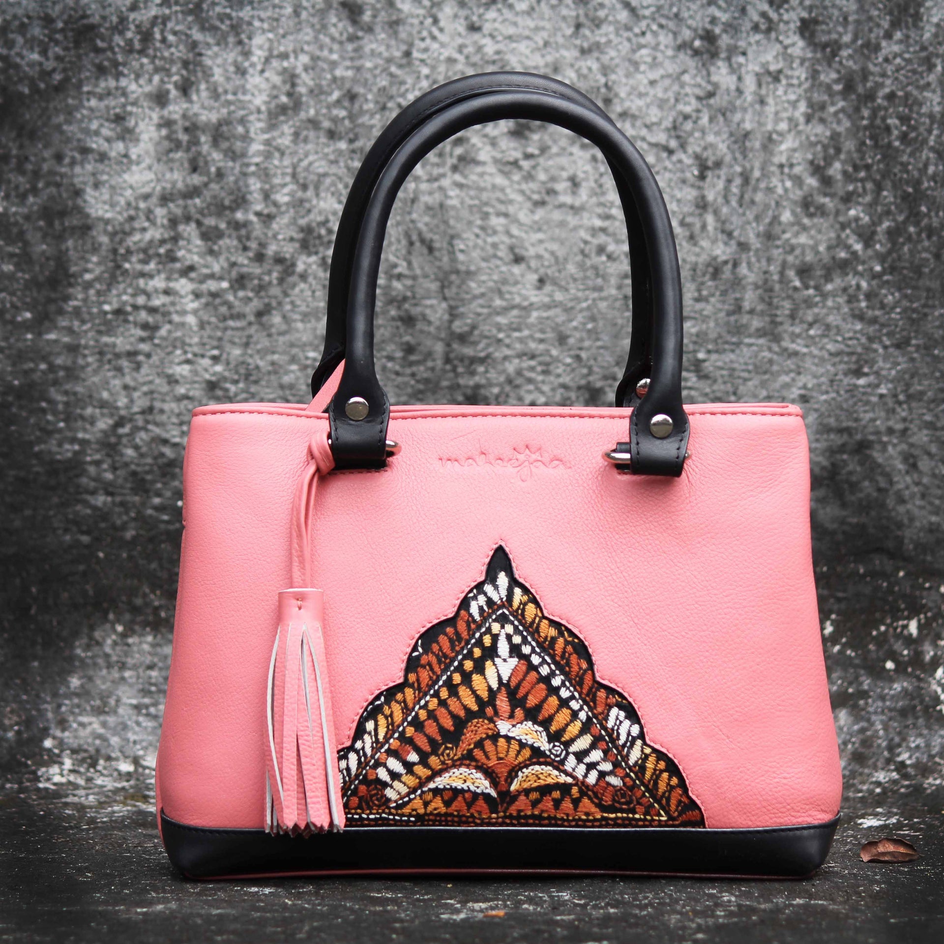 Leather Embroidery Mini Bag with Sling - Baby Pink – Maheejaa