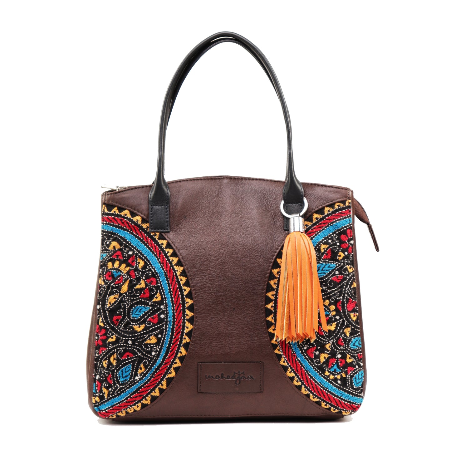 Genuine Leather-Kantha Handcrafted Tote Bag Women (Brown, Black)