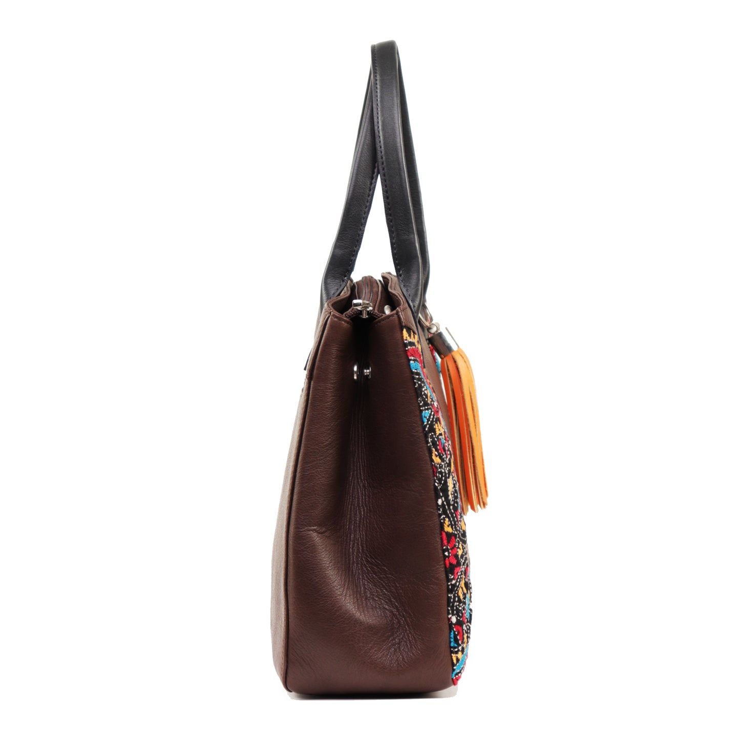Genuine Leather-Kantha Handcrafted Tote Bag Women (Brown, Black)