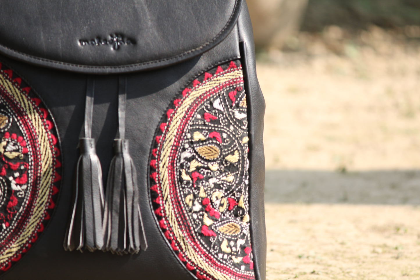 Leather Embroidery Semi-Chakras Backpack - Soft Black