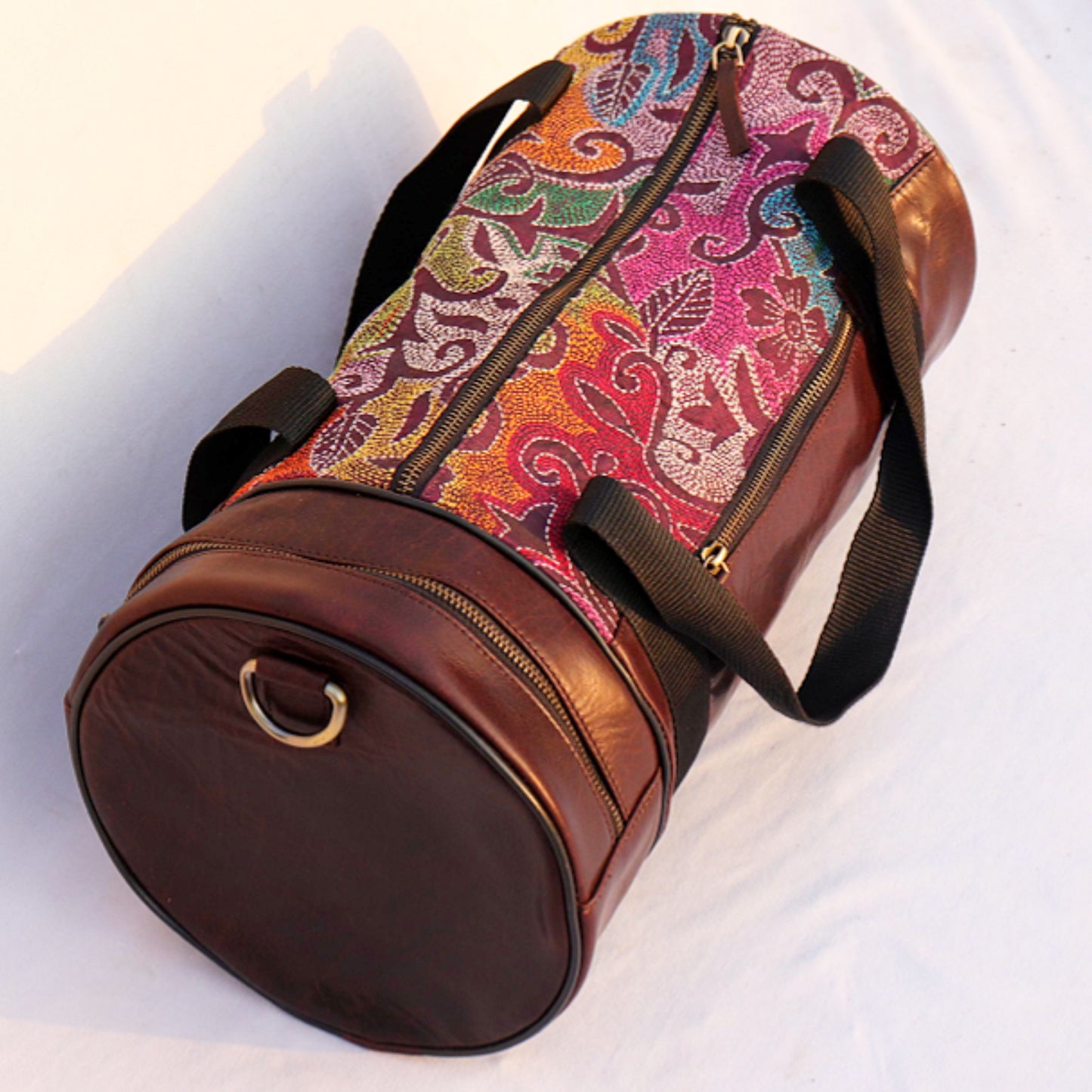 Leather Embroidery Duffle Bag - Dark Brown