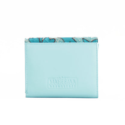 Maheejaa Leather-Kantha Handcrafted Women's Flap Wallet - Turquoise