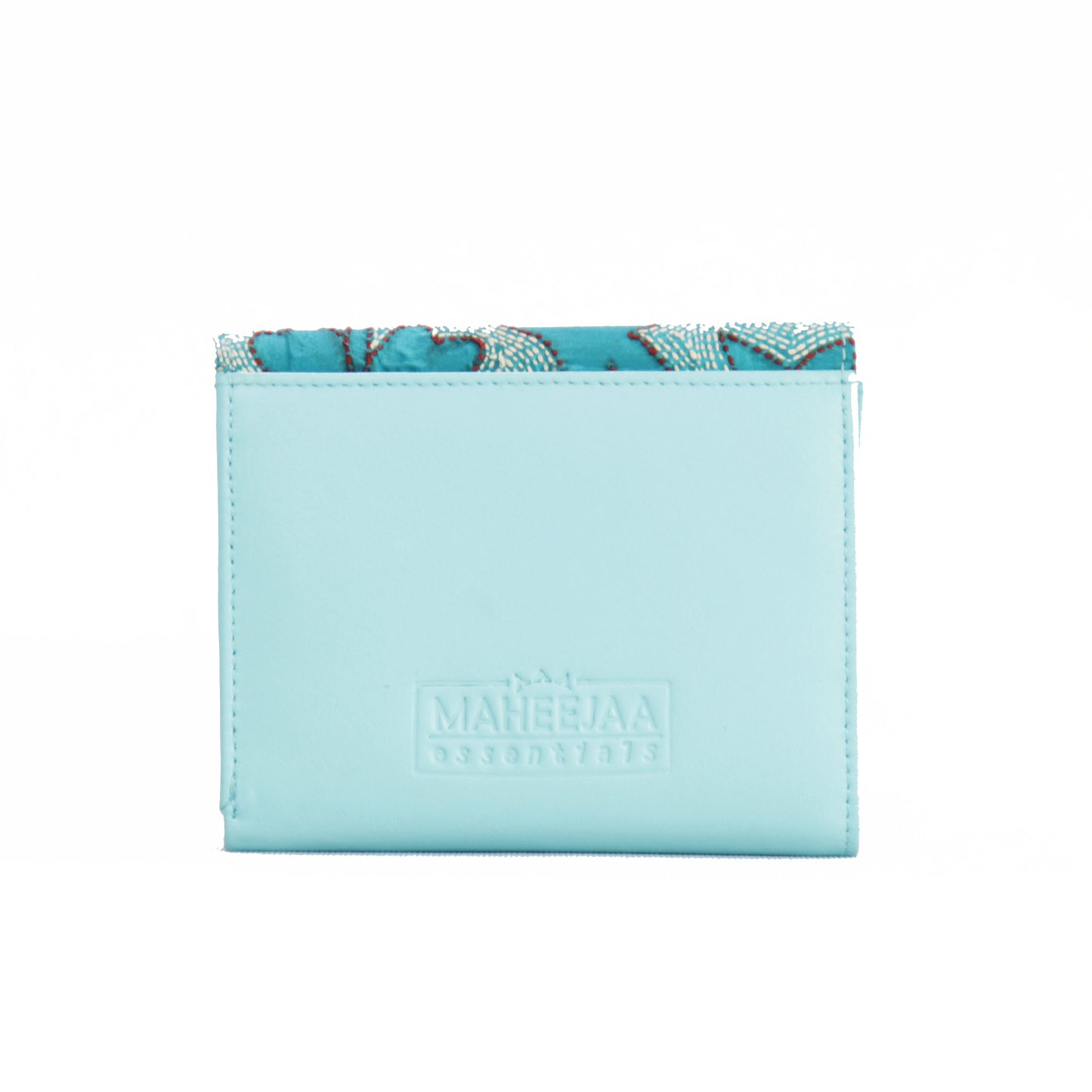 Maheejaa Leather-Kantha Handcrafted Women's Flap Wallet - Turquoise