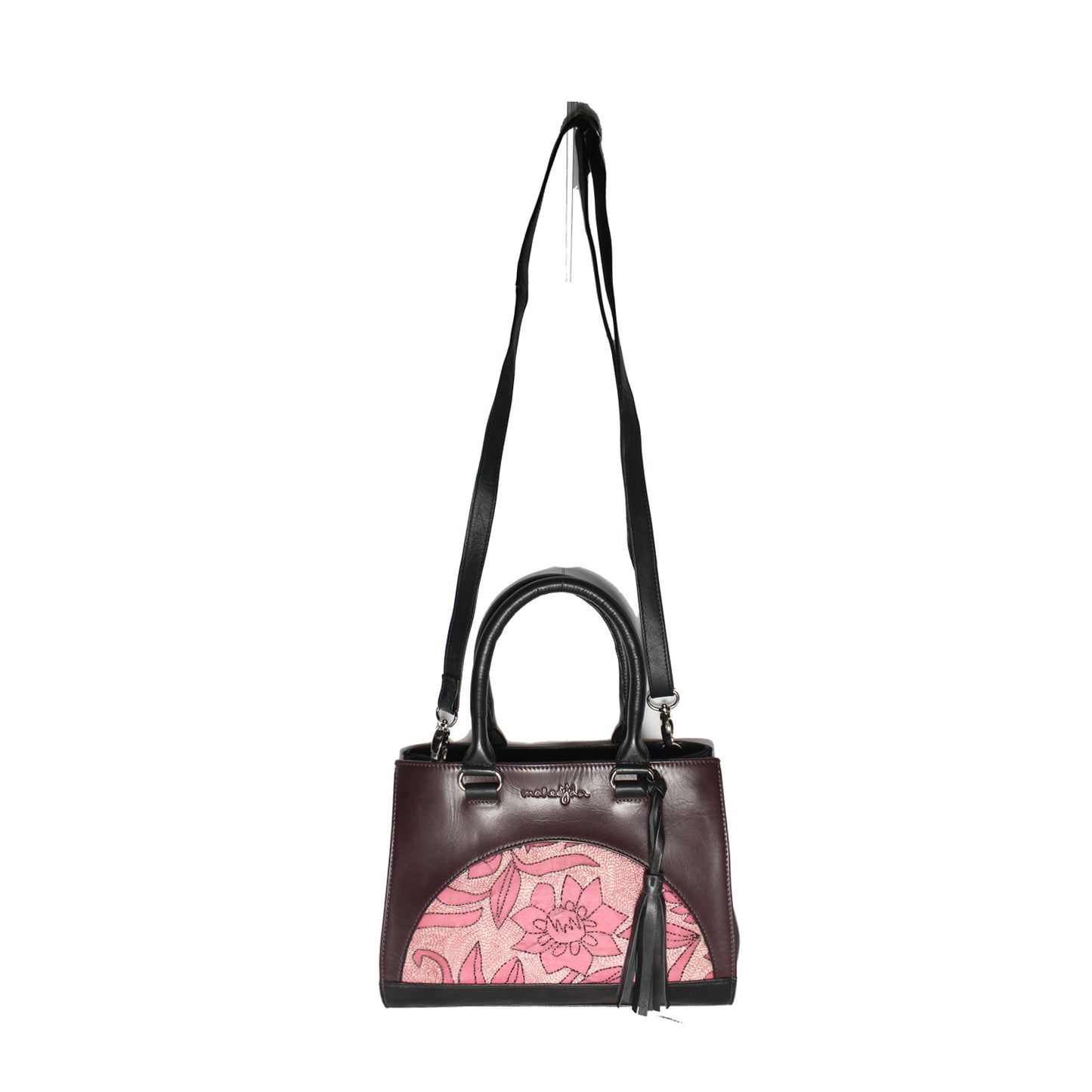 Genuine Leather-Kantha Handcrafted Rectangular Crossbody Bag (Violet)
