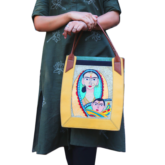 Leather Tote - Hand-Embroidery Jamini Roy