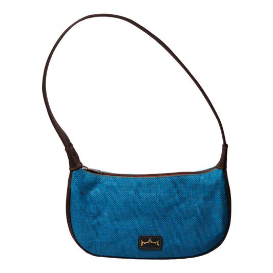 Jute and Leather Everyday Mini Handbag Blue