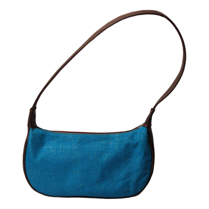 Jute and Leather Everyday Mini Handbag Blue