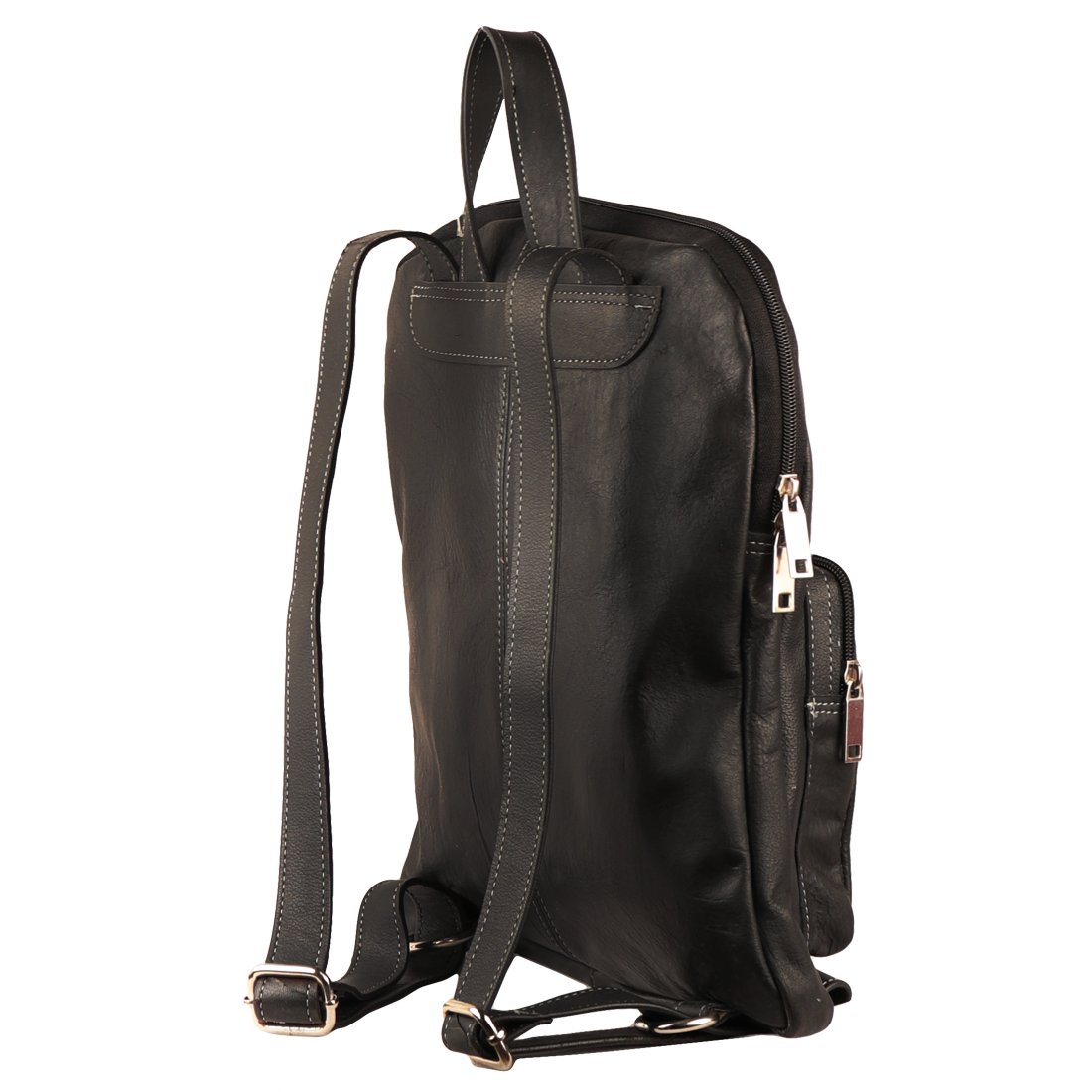 Raw Leather Mini Backpack Black