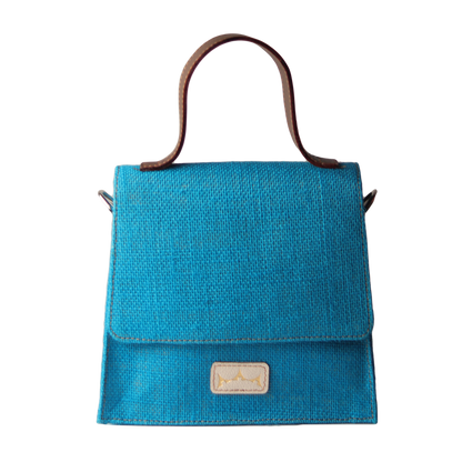 Mini Sling Briefcase Blue - Jute and Leather