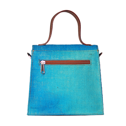 Mini Sling Briefcase Blue - Jute and Leather