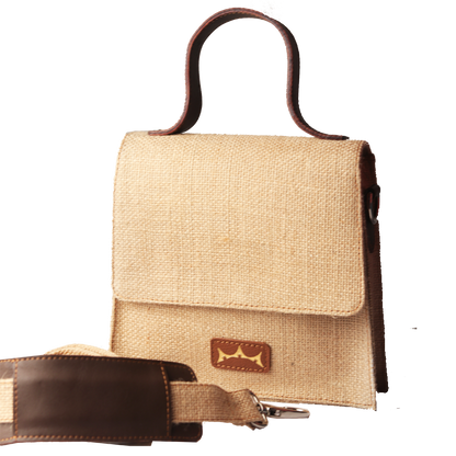 Mini Sling Briefcase - Jute and Leather