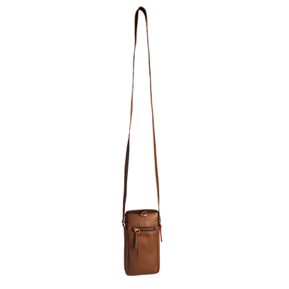 Leather Embroidery Mobile Sling - Brown