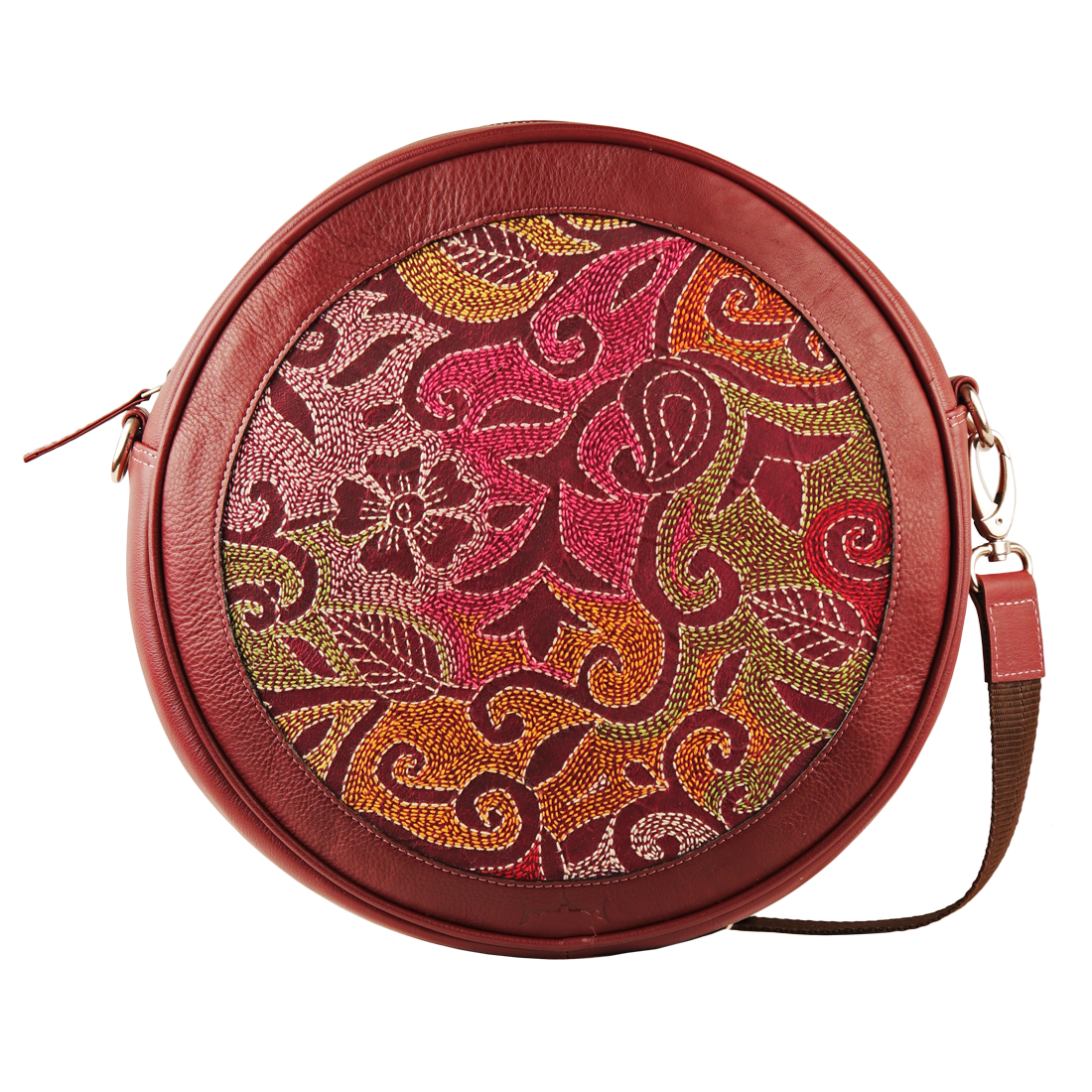 Genuine Leather Handcrafted Circle Sling Bag Women (Magenta)