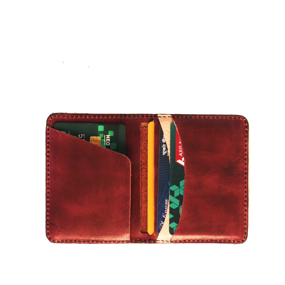 Genuine Leather Card Holder - Cranberry Pink