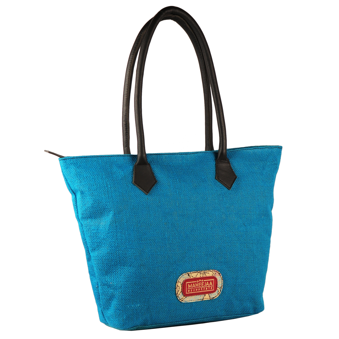 Jute Bag with Leather Handles - Blue