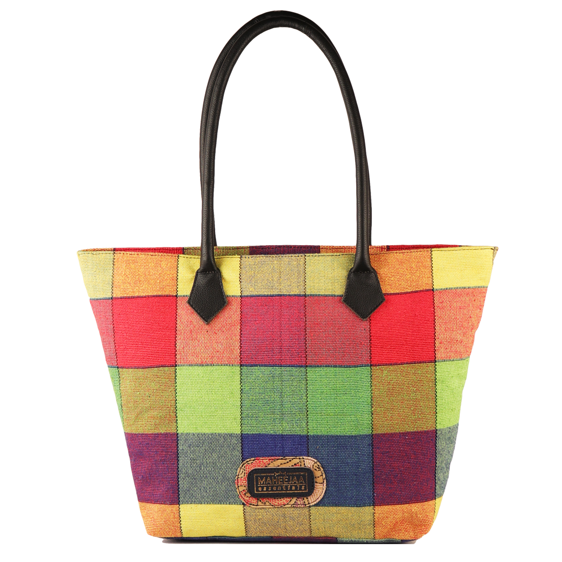 Jute Bag with Leather Handles - Multicolor