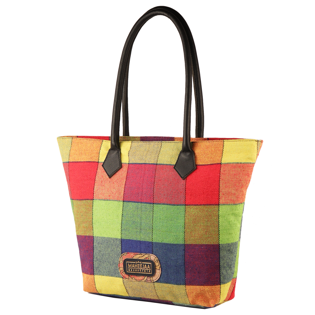 Jute Bag with Leather Handles - Multicolor