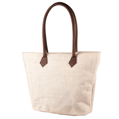 Jute Bag with Leather Handles - White