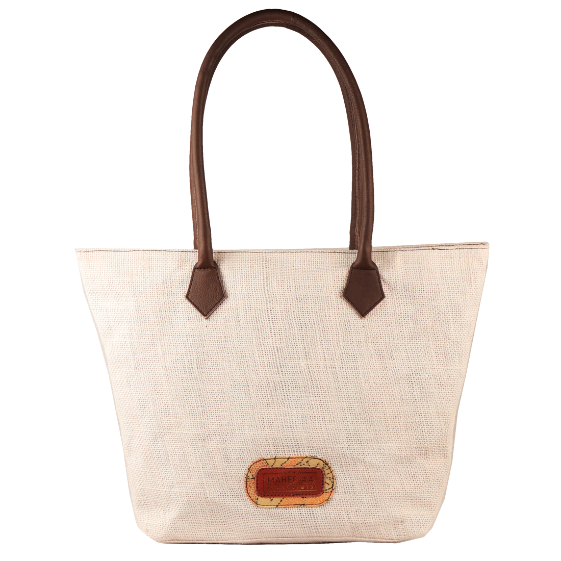 Jute Bag with Leather Handles - White