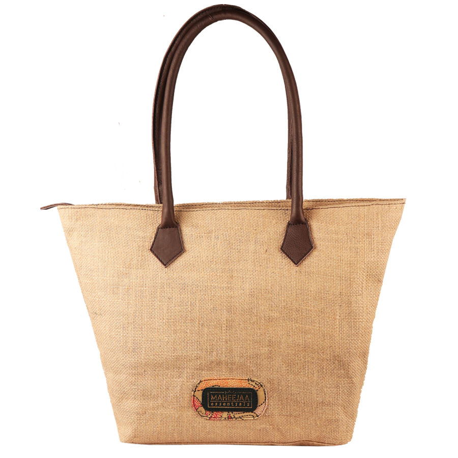 Jute Bag with Leather Handles - Natural