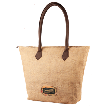 Jute Bag with Leather Handles - Natural