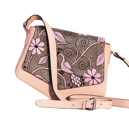 Leather Embroidery Peacock Sling - Lilac